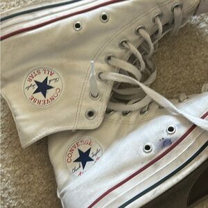 Converse White High-Tops with Red and Blue Details